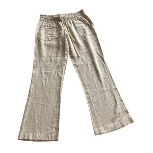 Roxy Linen Blend Beach Pants Women Size Medium Oatmeal Tan Smocked Drawstring